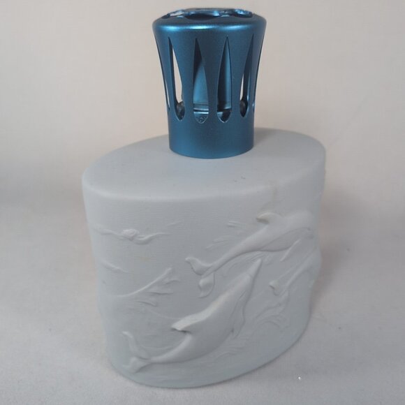 Lampe Berger RARE Dolphin White Bisque Blue Nautical Fragrance Oil Lamp Vintage - Picture 2 of 11